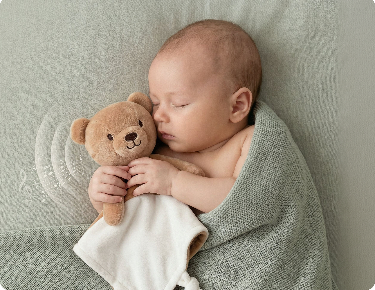 Sleeping baby cuddling a Snug a Bug comforter